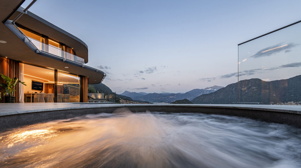 Panoramic Lake Como views from the hot tub at Villa Osee